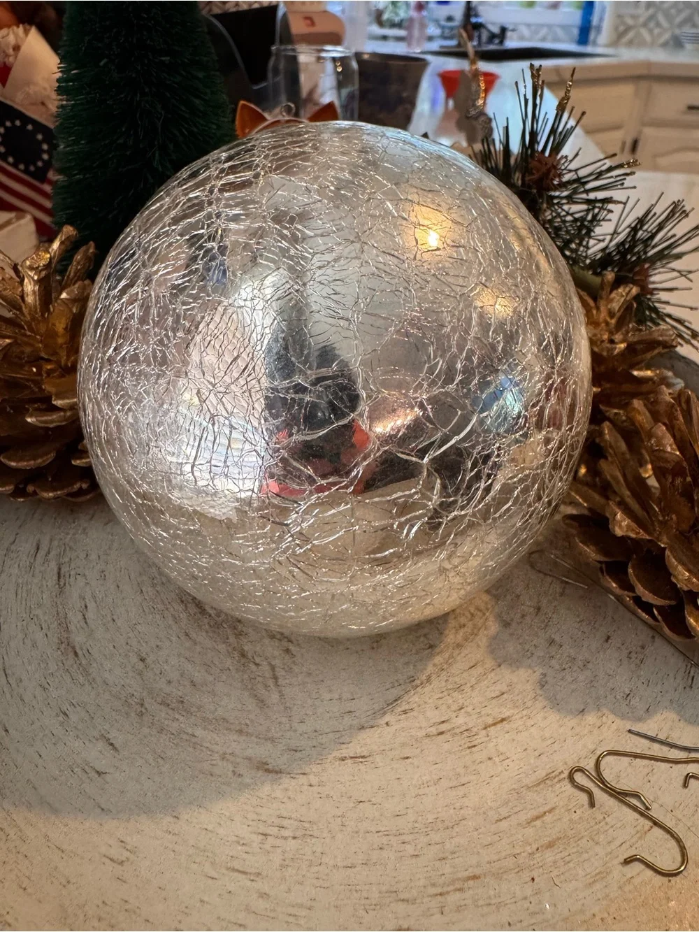 🎄Set of 2 Kugel Style Heavy Blown Crackle Glass Ornaments Gold & Silver Lot